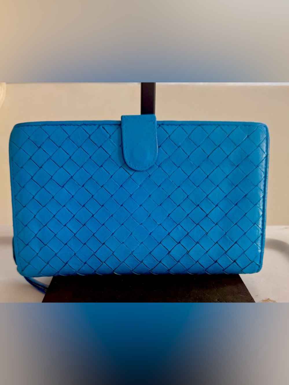 Bottega Veneta Light Blue Intrecciato Leather French Flap Wallet